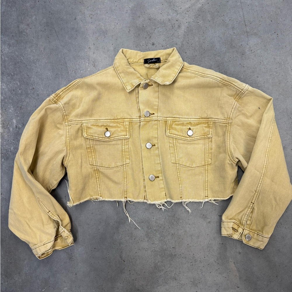 Sorella Cropped Denim Jacket Tan Size Small Like New
